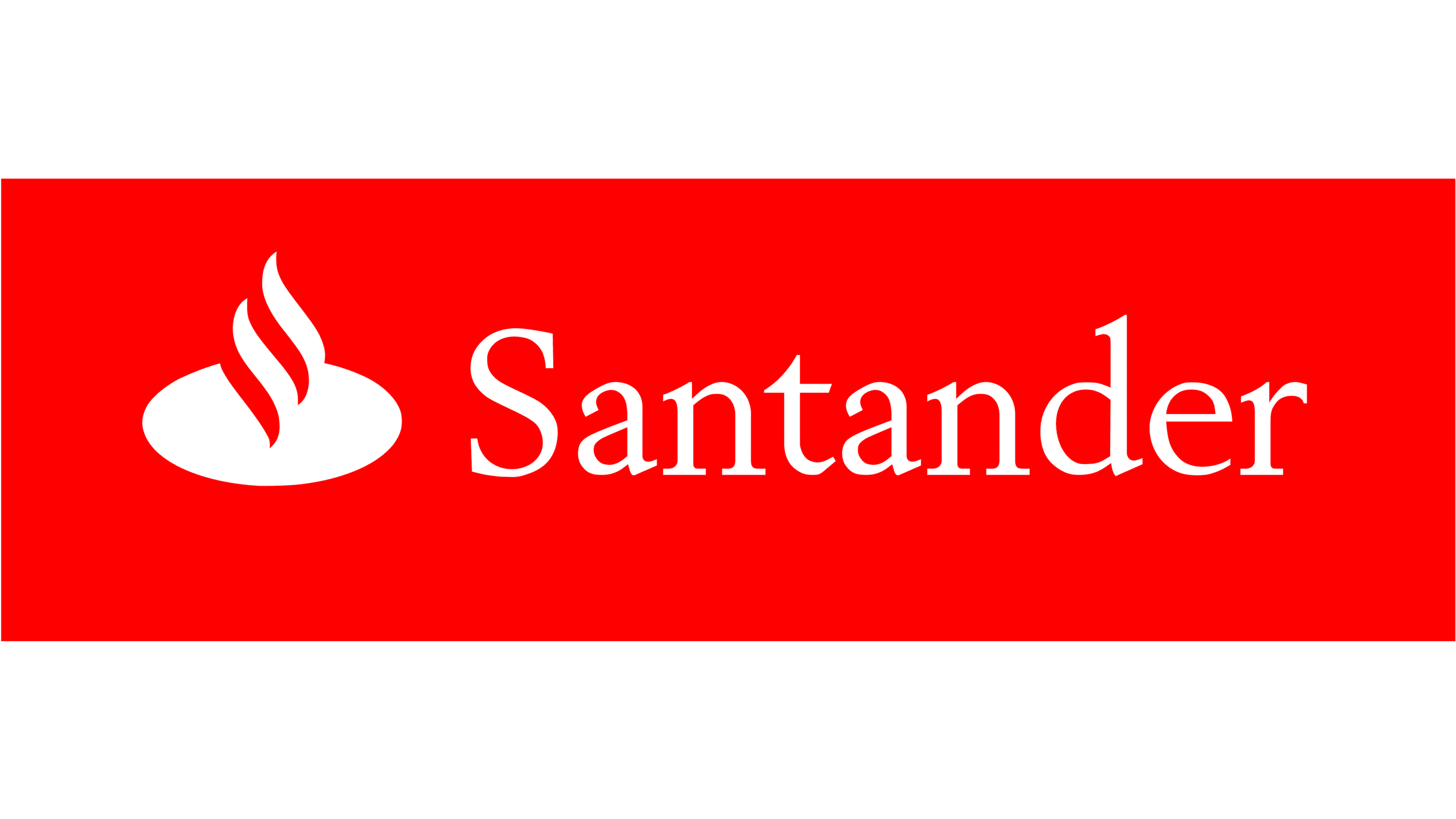 Weiße Buchstaben "Santander" auf rotem Hintergrund